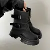 Botines Martin negros de tacón grueso estilo británico retro para mujer, nueva colección de otoño 2026, estilizan y aumentan la altura