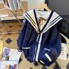 Abrigo de cuello azul marino encantador de dulce leche pequeña primavera y otoño 2023 Nuevo cárdigan de estilo universitario holgado y suave que combina con todo