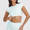 Top Deportivo Sexy de Verano sin Espalda para Mujer con Soporte Mat Espalda Hermosa Ropa de Yoga Manga Corta Ropa de Fitness para Pilates Camiseta Corta