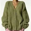 Cárdigan de Punto con Imitación de Piel de Visón Transfronterizo Estilo Europeo y Americano Otoño e Invierno 2026 Suéter Largo de Manga Larga con Cuello en V Holgado Estilo Perezoso para Mujer