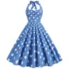 C Sourcing transfronteiriço vestido retrô estilo Hepburn dos anos 50/60 com gola halter, poá, modelagem que afina e saia godê
