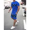 Nuevo Traje de Verano para Hombre con Camiseta de Manga Corta y Cuello Redondo Estampado 3D Transfronterizo Europeo y Americano