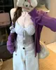 Conjunto de Ropa Estilo Coreano para Mujer de Principios de Primavera 2026 Nuevo de Primavera Cardigan de Punto Morado Conjunto de Dos Piezas con Tirantes Florales