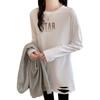 3067 # Camiseta de Manga Comprida para Mulheres Algodão Puro (Tiro real) (100% Algodão com Furos)