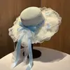 Nova Rede de Proteção Solar Chapéu de Palha de Verão Flor de Renda Chapéu de Sol para Férias na Praia Chapéu de Proteção Solar Chapéu de Praia