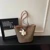 Bolso Nuevo de Moda Tejido de Paja Rayado Gran Capacidad para Viajes Diarios Bolso de Hombro Único para Mujer Bolso de Mano para Playa Bolso Tote para Vacaciones en la Costa