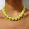 Colar com Pingente de Contas Coloridas a Laser Yongge Jewelry Estilo Europeu e Americano Colorido Bloqueio de Cores Joias de Contas de Vidro