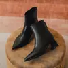 Botines populares de tacón alto con punta para mujer, nuevo estilo primavera y otoño 2026, tacón grueso, antideslizantes, ajustados, con cremallera trasera
