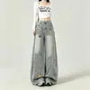 Pantalones Vaqueros de Pierna Recta Delgados, Pantalones Vaqueros de Pierna Ancha Sueltos Versátiles de Otoño, Pantalones Vaqueros Bordados con Lavado Americano de Pierna Curva de Dibujos Animados