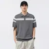 Camisa polo de punto de seda helada de alta gama con bloques de color para hombre, de manga corta, nuevo estilo de verano, camiseta de cuello para hombre moderna y versátil