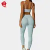 Conjunto deportivo de dos piezas teveo transfronterizo sin costuras para exteriores con bloques de color: sujetador deportivo, shorts, pantalones largos, conjunto de yoga, ropa de fitness, ropa de yoga