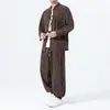 Otoño 2026 Nuevo Estilo Estilo Chino Pana Traje Casual Nuevo Estilo Chino Retro Botón de Rana Traje Tang para Hombre Conjunto de Dos Piezas
