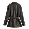 Ropa de Mujer Transfronteriza Otoño 2025 Nueva Moda Decoración de Bolsillo Elegante Cintura Adelgazante Chaqueta de Longitud Media de Imitación de Cuero