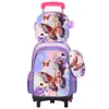 Fábrica em estoque alunos do ensino fundamental mochila com rodinhas universal lancheira estojo três peças crianças bolsa fofa de desenho animado