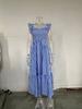 Comércio Exterior Transfronteiriço Europeu e Americano Roupas Femininas Amazon Verão 2026 Novo Estilo Elegante Xadrez Alça Elástica Flare Vestido