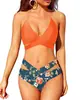 Traje de Banho Feminino Dividido Europeu e Americano 2025 Transfronteiriço Estampado Combinando Cores Cintura Alta Bikini Amazon bikini