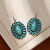 Pendientes Retro Florales Transfronterizos Europeos y Americanos Sentido Avanzado Turquesa Ovalado Pendientes de Industria Pesada Joyería para Orejas Exagerada de Temperamento Femenino