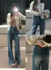 Liquidación, Sin Devoluciones ni Cambios. Moda Otoño e Invierno Terciopelo Compuesto Gama Alta Strass Estrellado Jeans Acampanados Engrosados 72190