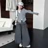 Conjunto Casual para Niñas Otoño 2026 Estilo Nuevo Sudadera con Capucha Chaqueta para Niñas Grandes Pantalones de Pierna Ancha Brote de Flor Primavera/Otoño