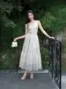 Lindo Vestido Tomara que Caia com Decote V para Mulheres, Estilo Francês Verão 2026 Costas Nuas Sexy Vibes de Férias Vestido Longo Evasê para Mulheres
