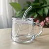 Taza de Desayuno para Leche con Popote de Vidrio Taza Medidora Linda de Dibujos Animados con Tapa Cuchara Regalo Logo Impreso