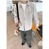 Camisa Gris de Solapa de Manga Larga para Niños 2026 Nueva Ropa de Exterior para Primavera y Otoño Camisa de Color Puro Jacket Holgado de Trabajo Simple
