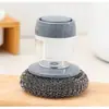 Cepillo para lavar ollas con mango de bola de acero para el hogar, artefacto automático de líquido para cocina, no daña la olla, no suelta filamentos, cepillo de limpieza conveniente