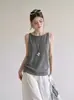 Camisole de tricô cinza retrô estilo japonês para mulheres, peça externa casual e elegante de verão, top sem mangas que afina