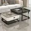 Mesa de centro cuadrada, adecuada para salas de estar, apartamentos pequeños, diseño minimalista y moderno, con tablero de losa de roca, estilo de lujo ligero y una combinación de mesa de centro y mueble de TV de vidrio de moda