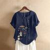 Camiseta feminina plus size casual solta de algodão e linho, manga curta, vintage, verão 2025, algodão e linho, plus size, roupa feminina, viagem