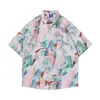 Camisa masculina de manga curta solta de verão de alta qualidade com caimento, estilo ruffian moderno, estampa em aquarela, não amassa, estoque atual da moda