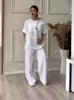 2026 Comercio Exterior Transfronterizo Amazon Moda Ropa Europea y Americana para Mujer Top Cómodo Holgado Pantalones de Pierna Ancha Conjunto Casual de Algodón y Lino