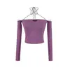 25275- Nuevo Top Sexy Ajustado de Hombros Descubiertos Estilo Europeo y Americano para Mujer, Camiseta Adelgazante de Manga Larga para Chicas Atrevidas - Primavera/Verano 2026