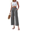 2023 Amazon Novo Calça Feminina Transfronteiriça Europeia e Americana Cintura Alta Folha de Lótus Cintura Elástica Simples Algodão e Linho Calça Nove Pontos Calça Casual