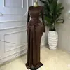 Ropa de Mujer Transfronteriza Europea y Americana 2026 Primavera Nuevo Estilo Elegante Plisado Ajustado Estampado Bodycon Vestido Largo