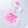 Roupa infantil atacado vestido de aniversário de bebê vestido de princesa manga curta para recém-nascido conjunto de três peças para bebê
