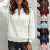 Camiseta Casual Suelta de Manga Larga con Hombros Caídos y Cuello Redondo de Color Sólido con Cremallera para Mujer - Nueva Colección Otoño 2026 Transfronteriza Europea y Americana de Amazon