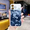 Mais Vendido no Sudeste Asiático, Capa de Celular Transparente iPhone 17 Pintura à Tinta Azul, Capa Macia de Cobertura Total Apple 15