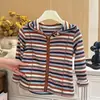 Jaqueta com Capuz Listrada Estilo Coreano Outono Novo para Meninas Moda Bebê Conjunto Casual Roupas Infantis Estilosas Tendência