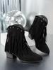 Botines Cortos de Tacón Grueso Puntiagudo para Mujer 25 Primavera y Otoño Nuevos Botines de Borlas de Tacón Grueso Remache Retro Elegante Combinable Moda Botas de Mujer
