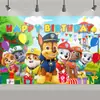 Equipo de Patrulla Fronteriza Fondo de Cumpleaños Fiesta de Perros Paw Patrol Decoración Pancarta Escenario Accesorios Bandera