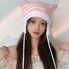 Sombrero de Lana de Nicho para Mujer Otoño e Invierno Diseñador Trenza de Fresa Sombrero Baotou Lindo Sombrero de Punto con Cuernos para Niña