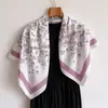 Bufanda de Seda Diagonal Floral para Primavera y Verano, Chal Impreso de Seda Artificial Elegante y Versátil a Prueba de Polvo, Pañuelo para la Cabeza, Bufanda para Mujer