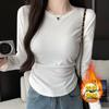 Playera sencilla de color sólido de manga larga para mujer, otoño, para llevar debajo o encima, corte ajustado, camiseta básica estilo coreano, top corto para hombres pequeños