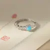 Anillo de Moneda de Plata de Ley S925 Turquesa Nalan, Exquisito y Sencillo, Anillo de Diseño de Nicho Estilo Ins R03792