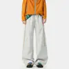 Calça de Caminhada Color Block Listrada Branca Dividida Funcional Leve Caimento Longo Cintura Elástica Cordão Casual ao Ar Livre Unissex