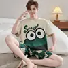 Ropa de casa juvenil de talla grande que se puede usar en la calle, traje para hombre, pijamas de algodón puro para hombre de verano 2026, pantalones cortos finos de manga corta