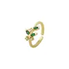 Joias de Moda Tendência Femininas do Distrito de Lu Anel Aberto Ajustável com Zircônia Verde Doce Personalidade Anel de Dedo Tendência