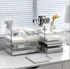 Caixa de armazenamento acrílica transparente multicamadas de luxo leve para casa sala de estar mesa de escritório artigos diversos armazenamento conveniente artefato de organização atacado