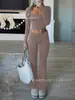 Conjunto de Dos Piezas para Mujer 2024 Transfronterizo Europeo y Americano Ropa de Amazon Casual Deportivo Ajustado de Punto Manga Larga Pantalón Largo